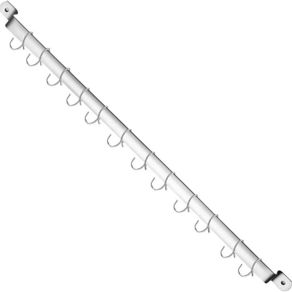 Kitchen Utensil Rail Organizer - Wall Mounted Gourmet Rack With 14 Hooks for Han